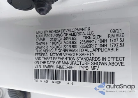 2021 Honda Cr-V 2Wd Special Edition from USA, damaged, VIN 7FARW1H74ME024990